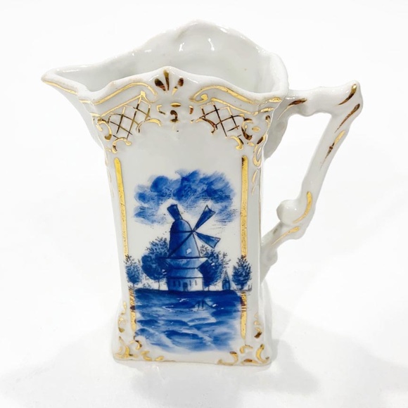 Vintage Flow Blue Creamer Pitcher Windmill Holland